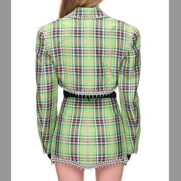 AREA Plaid Crystal Spike Blazer and Mini Pencil Skirt - Picture 2 of 7